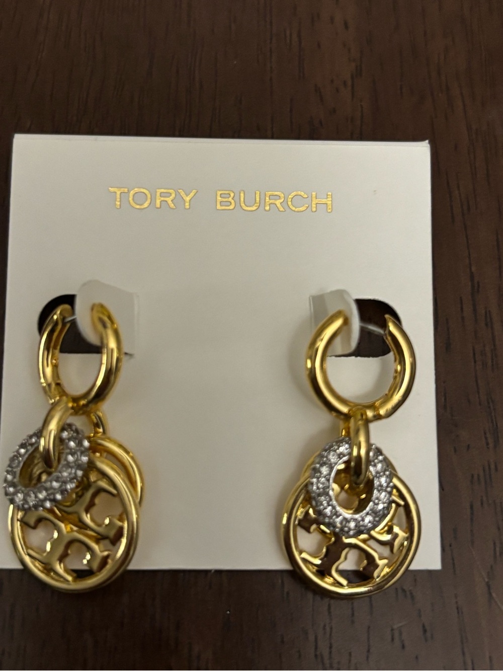 Brand new Tory Burch Gold-plated Drop Earrings with Crystal Accents